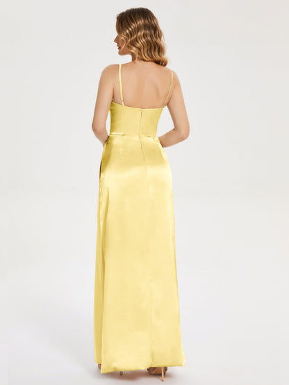 Aniyah Side Slit Sheath Soft Satin Bridesmaid Dress