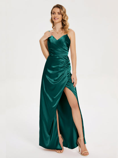 Aniyah Side Slit Sheath Soft Satin Bridesmaid Dress