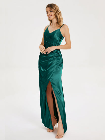 Aniyah Side Slit Sheath Soft Satin Bridesmaid Dress