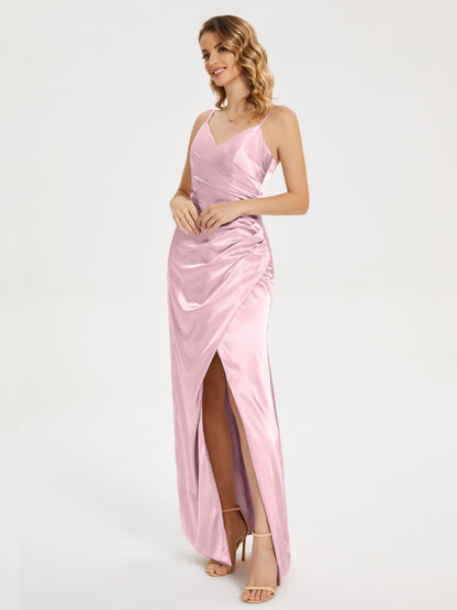 Aniyah Side Slit Sheath Soft Satin Bridesmaid Dress