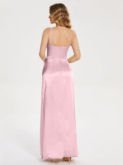 Aniyah Side Slit Sheath Soft Satin Bridesmaid Dress
