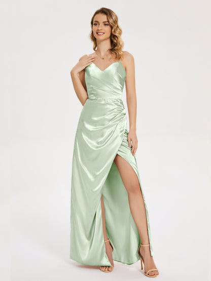 Aniyah Side Slit Sheath Soft Satin Bridesmaid Dress