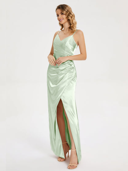 Aniyah Side Slit Sheath Soft Satin Bridesmaid Dress
