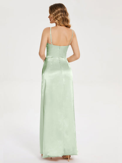 Aniyah Side Slit Sheath Soft Satin Bridesmaid Dress
