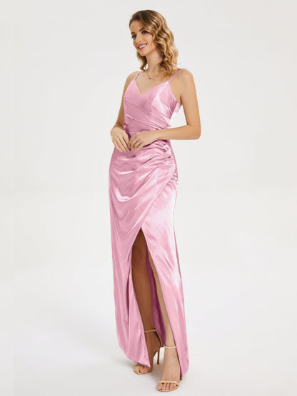 Aniyah Side Slit Sheath Soft Satin Bridesmaid Dress