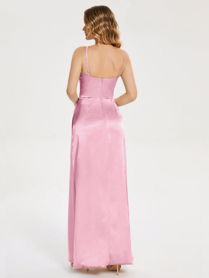 Aniyah Side Slit Sheath Soft Satin Bridesmaid Dress
