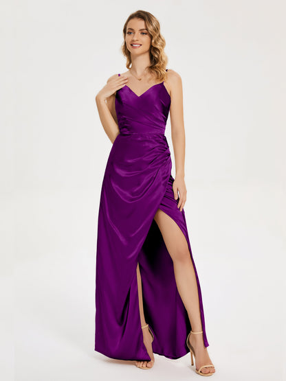 Aniyah Side Slit Sheath Soft Satin Bridesmaid Dress