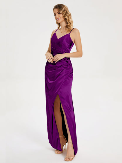 Aniyah Side Slit Sheath Soft Satin Bridesmaid Dress