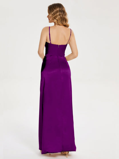 Aniyah Side Slit Sheath Soft Satin Bridesmaid Dress