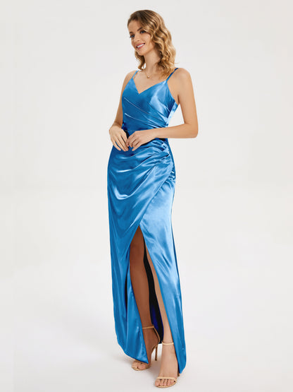 Aniyah Side Slit Sheath Soft Satin Bridesmaid Dress