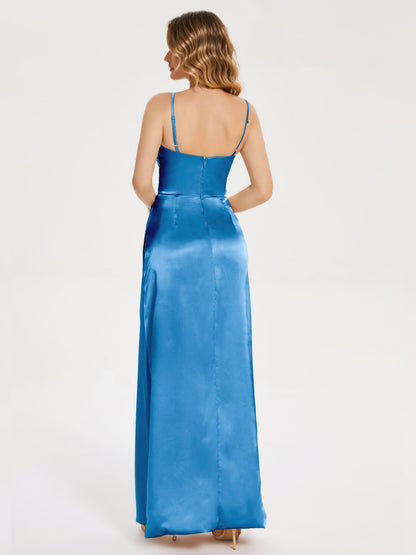 Aniyah Side Slit Sheath Soft Satin Bridesmaid Dress