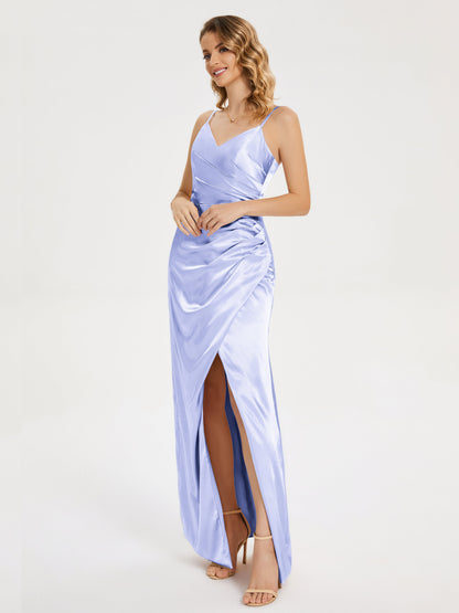 Aniyah Side Slit Sheath Soft Satin Bridesmaid Dress