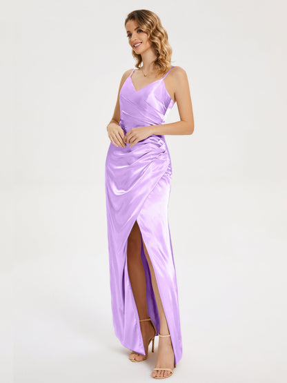 Aniyah Side Slit Sheath Soft Satin Bridesmaid Dress