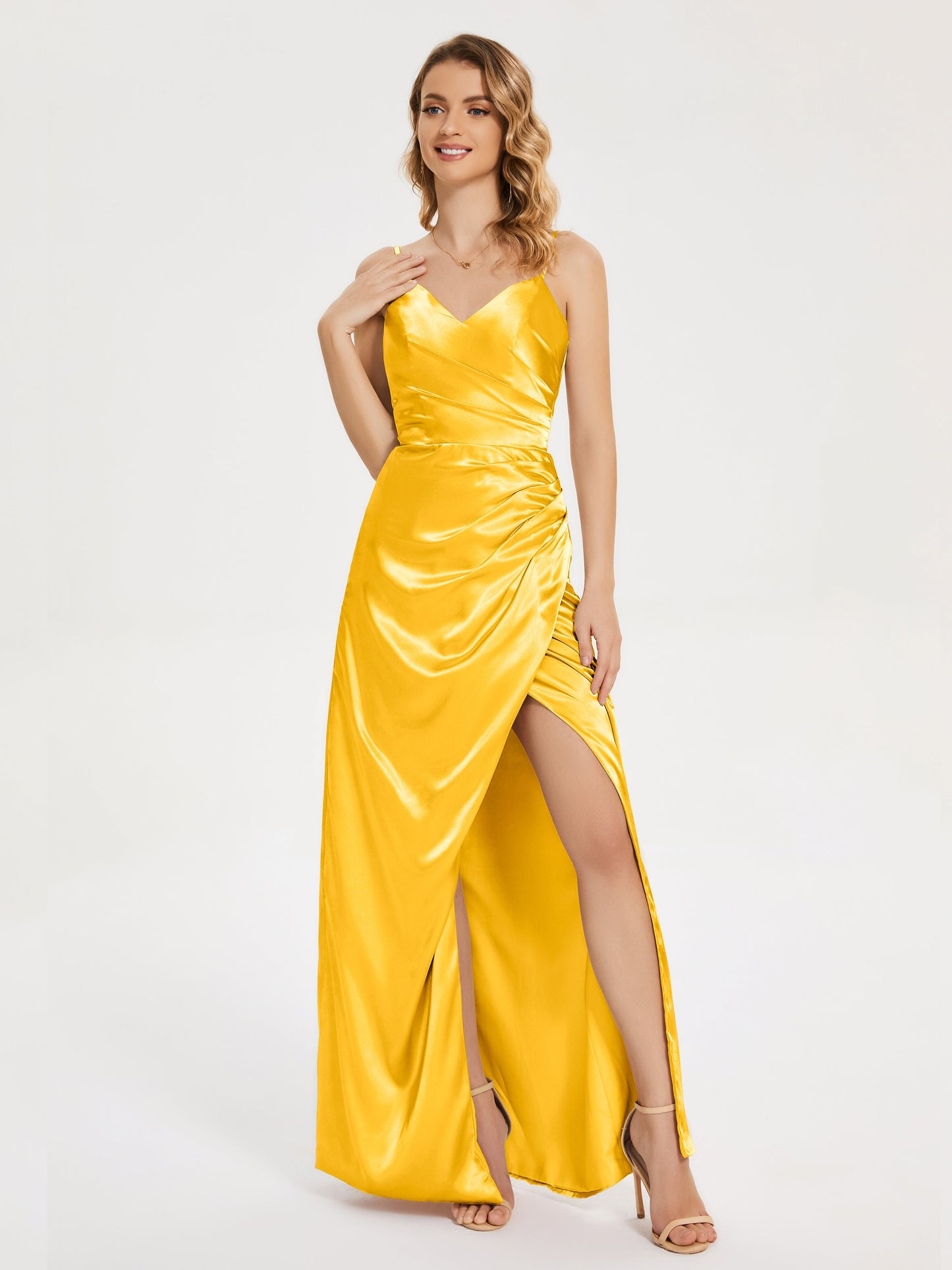 Aniyah Side Slit Sheath Soft Satin Bridesmaid Dress