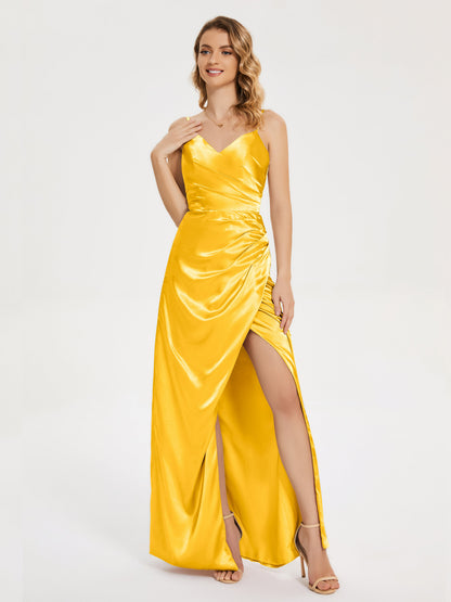 Aniyah Side Slit Sheath Soft Satin Bridesmaid Dress