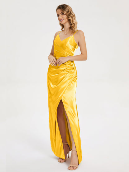 Aniyah Side Slit Sheath Soft Satin Bridesmaid Dress