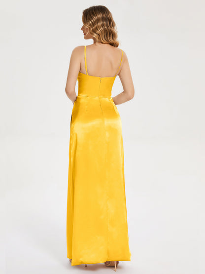 Aniyah Side Slit Sheath Soft Satin Bridesmaid Dress