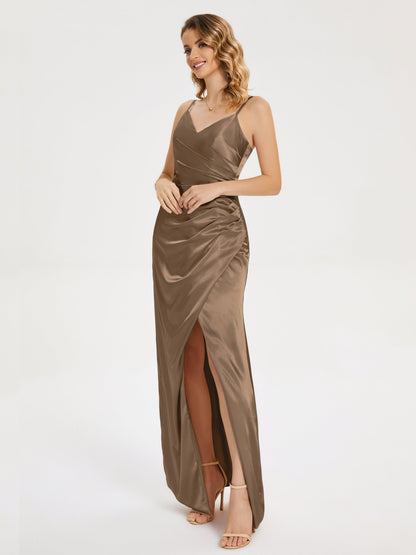 Aniyah Side Slit Sheath Soft Satin Bridesmaid Dress