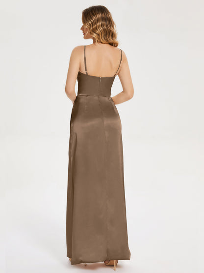 Aniyah Side Slit Sheath Soft Satin Bridesmaid Dress