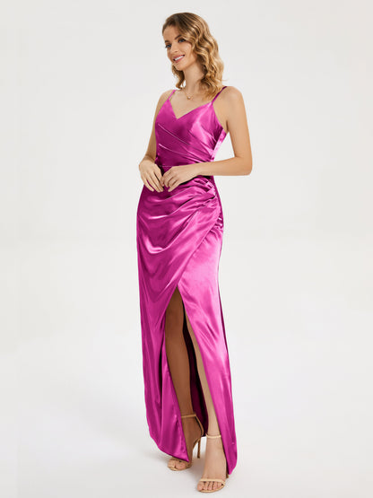 Aniyah Side Slit Sheath Soft Satin Bridesmaid Dress