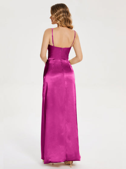 Aniyah Side Slit Sheath Soft Satin Bridesmaid Dress