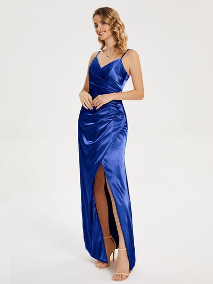 Aniyah Side Slit Sheath Soft Satin Bridesmaid Dress