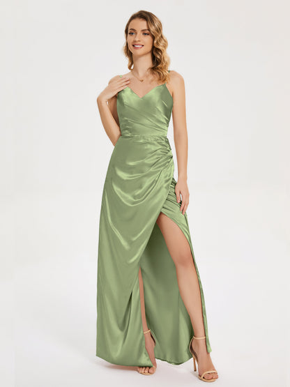 Aniyah Side Slit Sheath Soft Satin Bridesmaid Dress