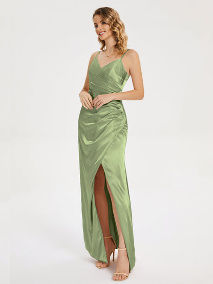 Aniyah Side Slit Sheath Soft Satin Bridesmaid Dress