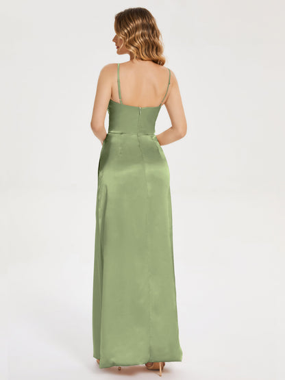 Aniyah Side Slit Sheath Soft Satin Bridesmaid Dress