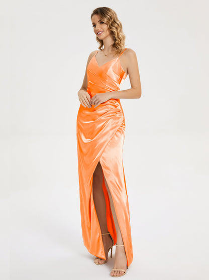 Aniyah Side Slit Sheath Soft Satin Bridesmaid Dress