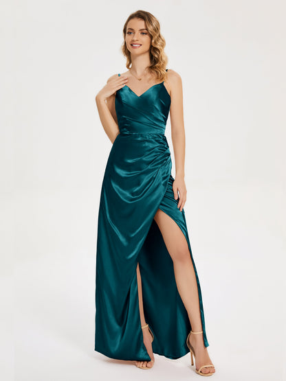 Aniyah Side Slit Sheath Soft Satin Bridesmaid Dress