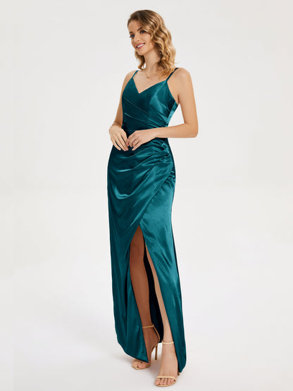 Aniyah Side Slit Sheath Soft Satin Bridesmaid Dress