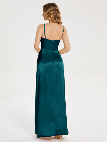 Aniyah Side Slit Sheath Soft Satin Bridesmaid Dress