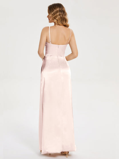 Aniyah Side Slit Sheath Soft Satin Bridesmaid Dress