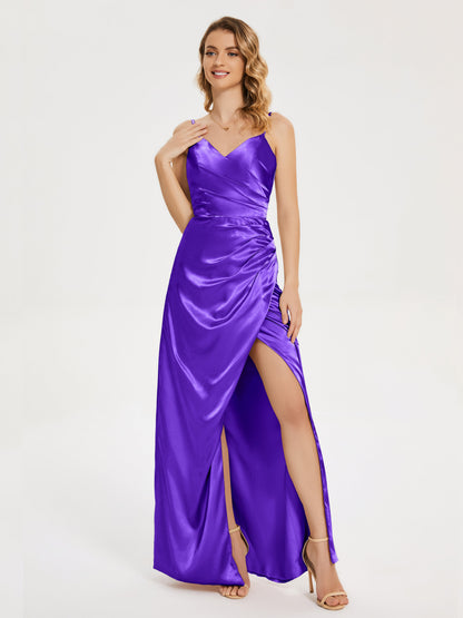 Aniyah Side Slit Sheath Soft Satin Bridesmaid Dress