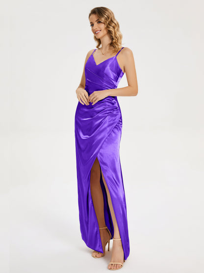 Aniyah Side Slit Sheath Soft Satin Bridesmaid Dress