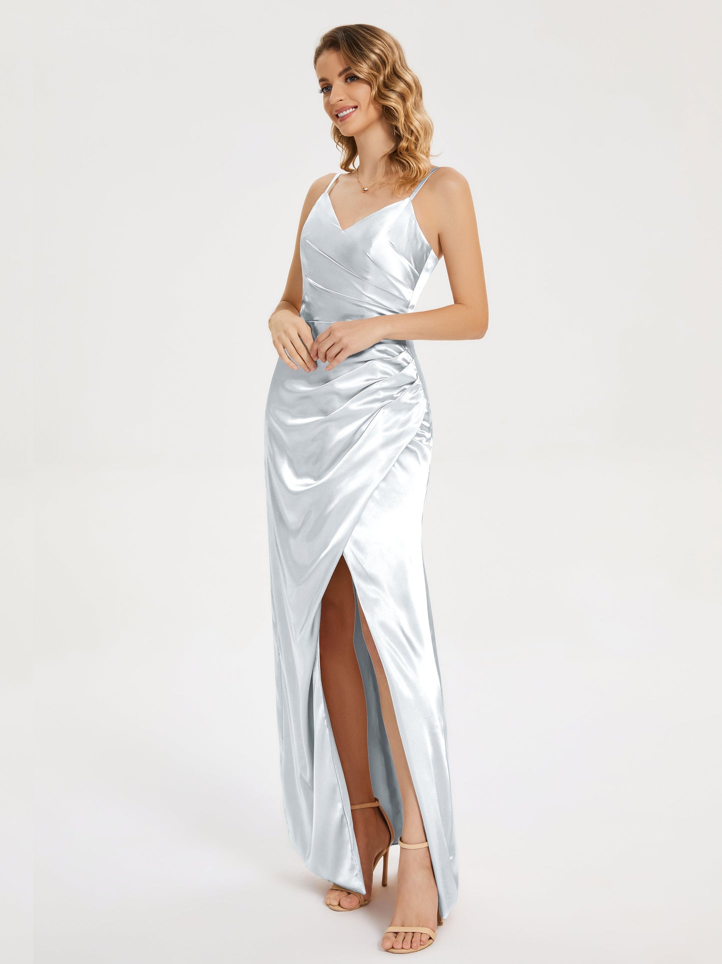 Aniyah Side Slit Sheath Soft Satin Bridesmaid Dress