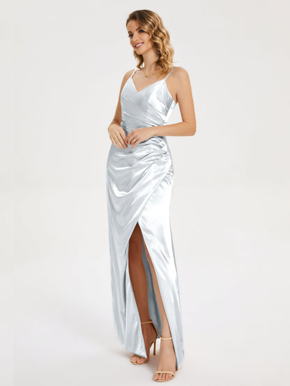Aniyah Side Slit Sheath Soft Satin Bridesmaid Dress
