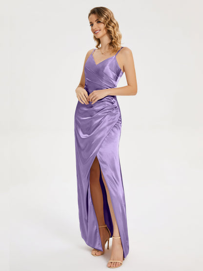 Aniyah Side Slit Sheath Soft Satin Bridesmaid Dress