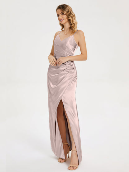 Aniyah Side Slit Sheath Soft Satin Bridesmaid Dress