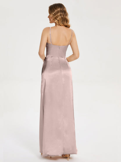 Aniyah Side Slit Sheath Soft Satin Bridesmaid Dress