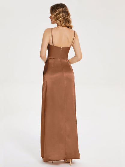 Aniyah Side Slit Sheath Soft Satin Bridesmaid Dress