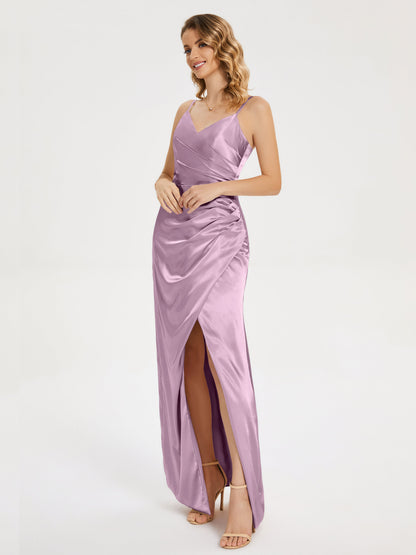 Aniyah Side Slit Sheath Soft Satin Bridesmaid Dress