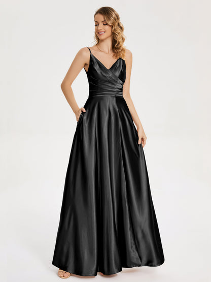 Cali Side Slit V-neck Soft Satin Bridesmaid Dress
