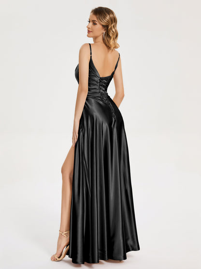 Cali Side Slit V-neck Soft Satin Bridesmaid Dress