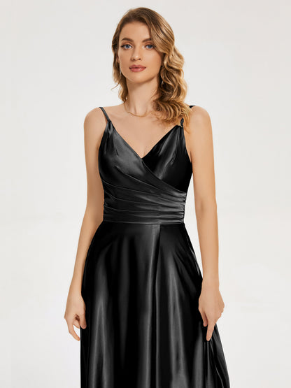 Cali Side Slit V-neck Soft Satin Bridesmaid Dress