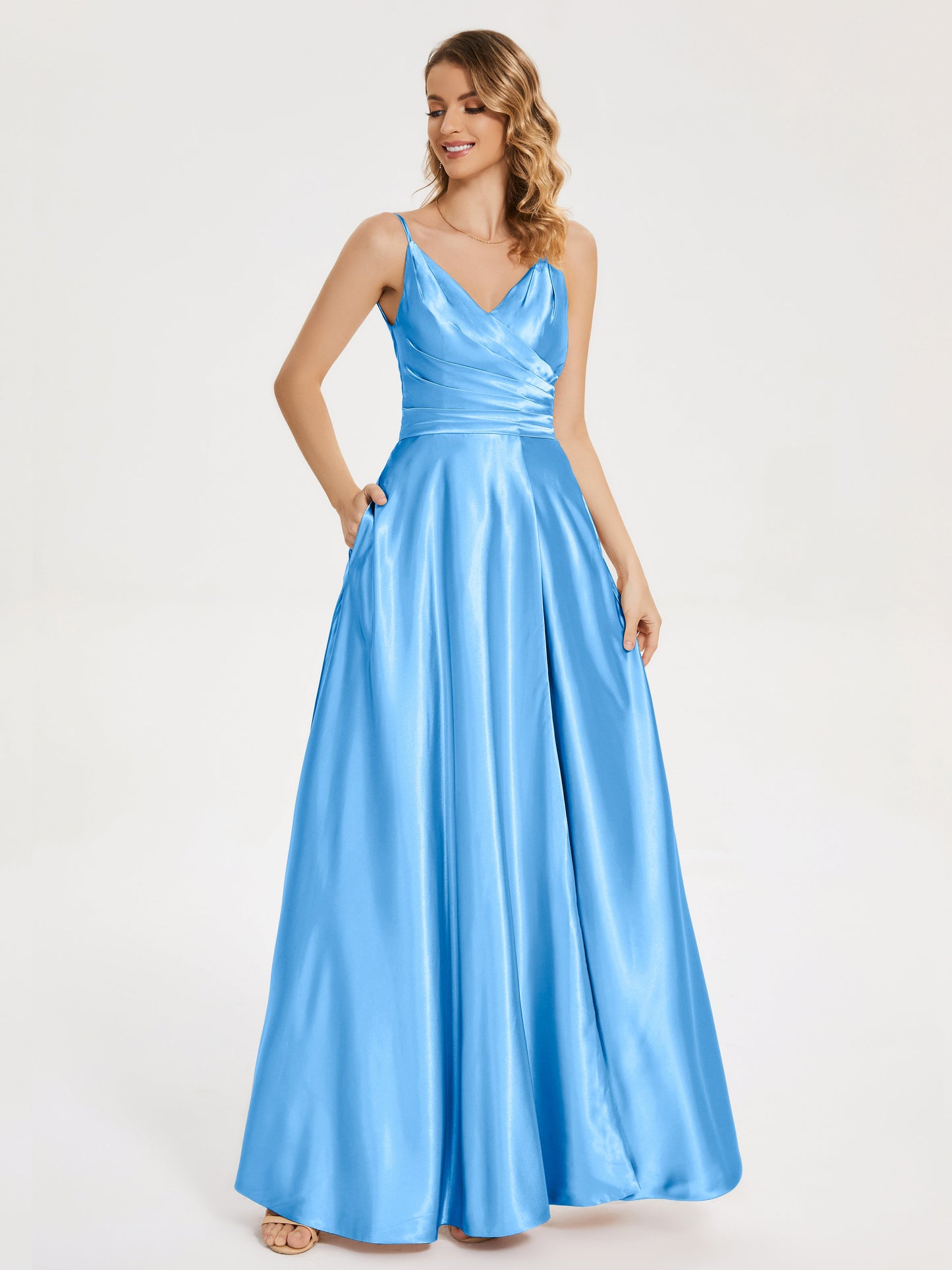 Cali Side Slit V-neck Soft Satin Bridesmaid Dress