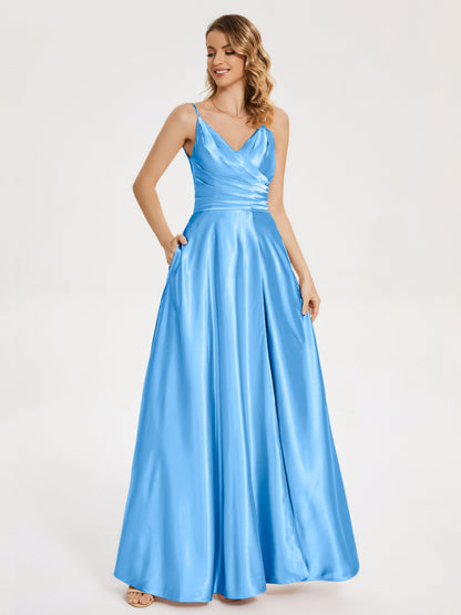 Cali Side Slit V-neck Soft Satin Bridesmaid Dress