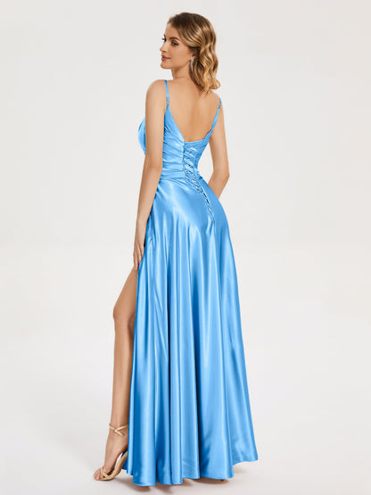 Cali Side Slit V-neck Soft Satin Bridesmaid Dress