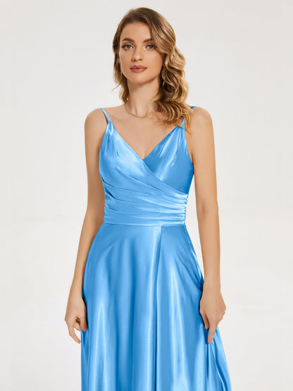 Cali Side Slit V-neck Soft Satin Bridesmaid Dress